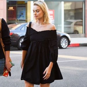 Zara Off the Shoulder Poplin Mini Dress, Black, M